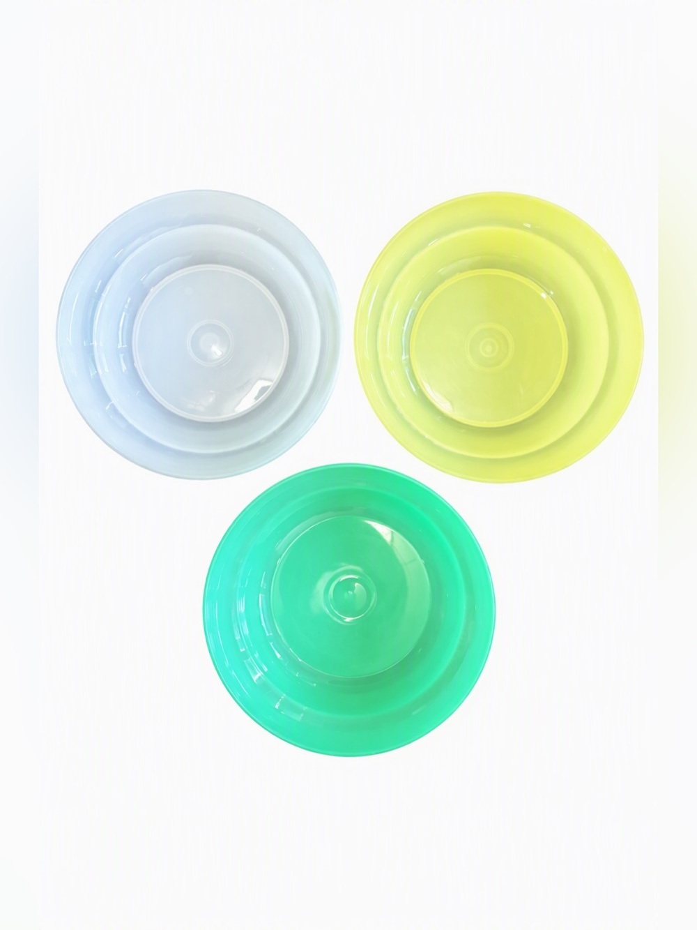 Vintage Tupperware #155 Cereal Bowls Set of 3 Pastel Yellow White Teal